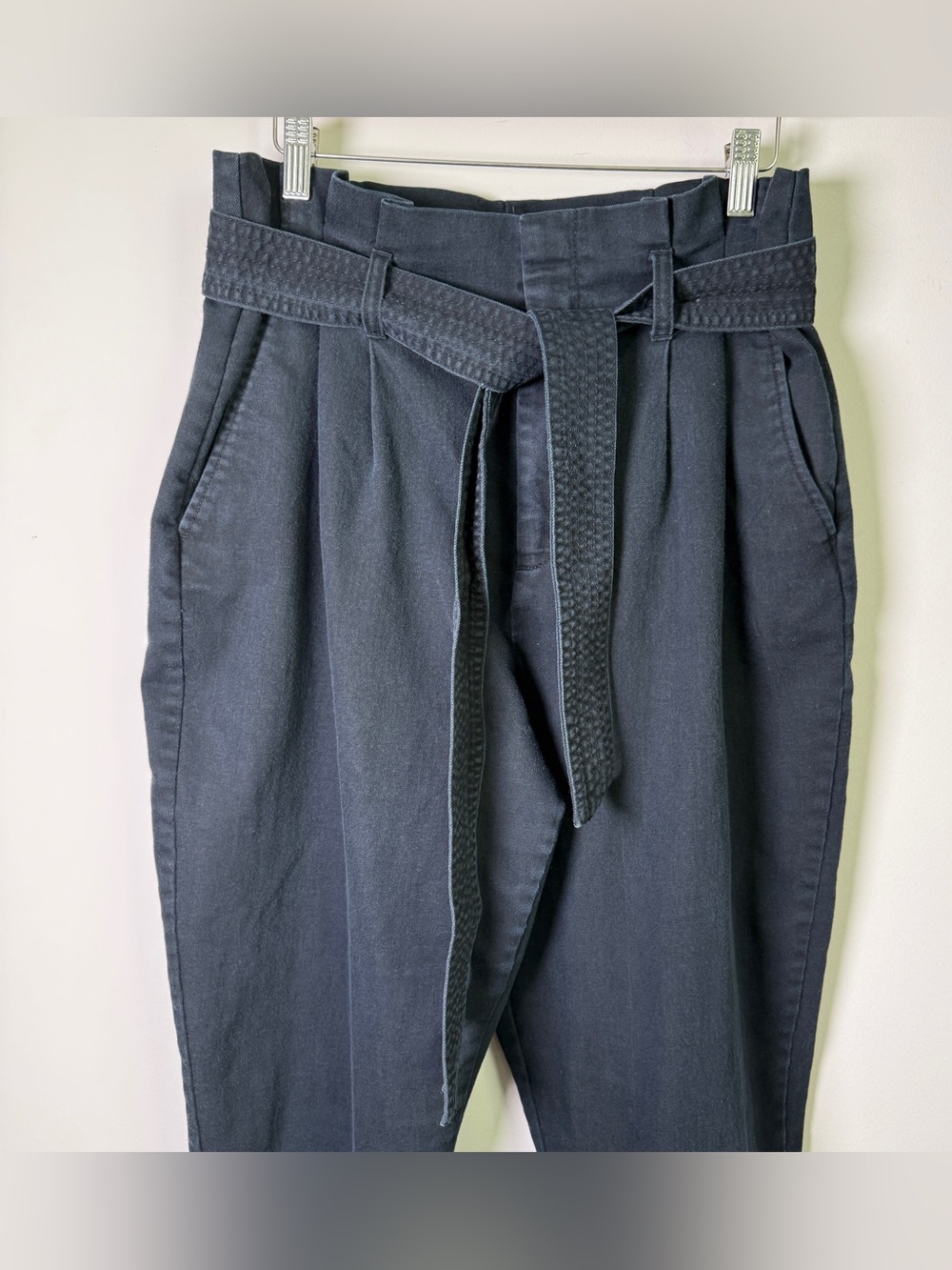 A New Day Black High Waist Belted Pleat Front Cotton Trouser Pants Size 10 - Picture 2 of 12